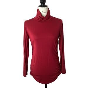 Parnixs Turtleneck Tunic Top Ruching Down Sides Modal Rayon Maternity Pullover